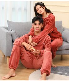 Women's Sleepwear Autumn And Winter Warm Suit Coral Fleece Stitch Pajamas Couples Loungewear Padded Thickened Can Be Worn Outside