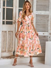 Basic Casual Dresses WildPinky Womens Summer Dress Elegant Floral Print Vintage Long High Waist Puff Sleeve for Women Vestido 230619