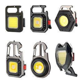 LED Keychain Flashlight Portable Working Light Camping COB Lantern For Bottle Opener Strong Magnetic Car Repair Emergency Light