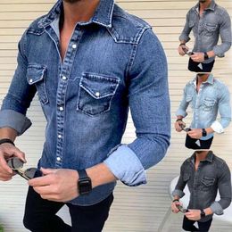 Men's Casual Shirts 2023 Vintage European And American Simple Long Sleeve Denim Shirt Men's Fashion