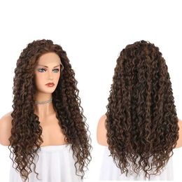 Nxy Hair Wigs 14 30inch Synthetic Lace Front Brown Long Natural Curly Daily Glueless Heat Resistant Fibre for Fashion Women 230619