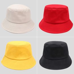 Cotton Bucket Hat Adults Mens Womens Childrens Summer Packable Foldable Beach Brim Kids Fishing Hats Sun Cap Black Pink Beige Yellow Purple Red White Solid Colour