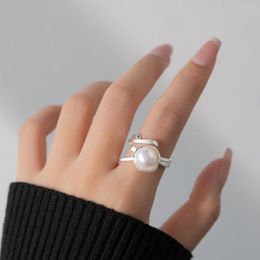 Cluster Rings PANJBJ Silver Colour Pearl Ring For Women Girl Part Gift Geometry Simplicity Korean Jewellery Drop Wholesale