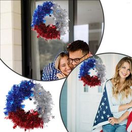 Decorative Flowers Gnome Fall Wreath Patriotic Party Decoration Independence Day Red White And Blue Three Shiny Home 1PC