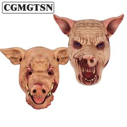 Party Masks CGMGTSN Movie Bullets of Justice Horror Creepy Pig Head Latex Masks Animal Scary Cosplay Costume Festival Supplies Mask Unisex 230617