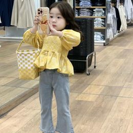 Clothing Sets Shirt Or Nine Flare Jeans Baby Girl Outfit Set Sweet Girls' Korean Spring Flower Long Sleeve