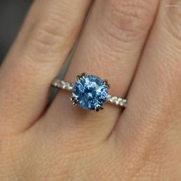 Cluster Rings Personality Prong Set Four Round Blue Zircon Opening Ring Women's 925 Stamp Wedding Jewelry Party Gift