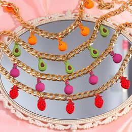 Chains Flatfoosie Korean Fashion Avocado Watermelon Pendant Necklace For Women Gold Colour Metal Fruit Design Jewellery Gift