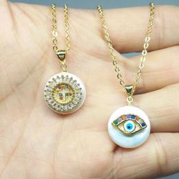 Pendant Necklaces Rainbow Turkish Eye Necklace Zircon For Women Freshwater Pearl Cross Christian Jewellery Collar Ojo Turco Drpn-48