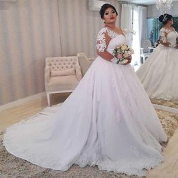 Plus Size 2020 Wedding Dress V Neck Lace Appliqued Beach Outdoor Bridal Dresses Long Sleeve Wedding Gowns Vestidos De Novia273f