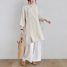 Ethnic Clothing Chinese Style Suit Artist Female Cotton Linen Buddha Summer Traditional For Women