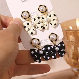 Dangle Earrings Korean Fashion Black Polka Dot Bow Stud For Women Cute Girls Crochet Chinese Luxury Jewelry Gift