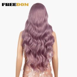 Woman Synthetic Lace Wig 28 inch Purple Brown Long Loose Body Wave Synthetic Wigs For Black Women High Temperature Fibre 230524