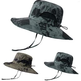 Wide Brim Hats Men Camouflage Caps Mountaineering Fishing Hood Rope Outdoor Cap Sunshade Foldable Casual Breathable Beach Stylish Bucket Hat