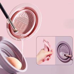 Makeup Brushes Reusable Folding Silicone Face Washing Brush Beauty Egg Bowl Cleaning Pad Tool Wipe Board