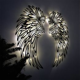 Decorative Objects Figurines Metal Angel Wings Wall Sculpture illuminate Wall Angel Wings Wall Art Decor Large Ancient Iron Wall Decoration Plaques With LED 230617