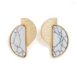 Stud Earrings Light Yellow Gold Colour Half Moon White Howlite Stone For Women Fashion Jewellery