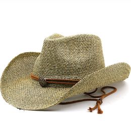 Simple Paper Straw Western Cowboy Hats Women Men Outdoor Seaside Beach Sun Protection Hat Summer Sunshade Panama Jazz Caps
