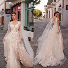 2020 Elegant Wedding Dresses V Neck Capped Sleeve Lace Appliques Bridal Gowns Backless Sweep Train A Line Wedding Dress Robe De Ma273B