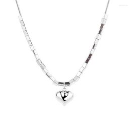 Chains 346L ZFSILVER Fashion Trendy Silver 925 Retro Luxury Pendant Block Heart Necklace For Women Charms Jewelry Accessories Match-all