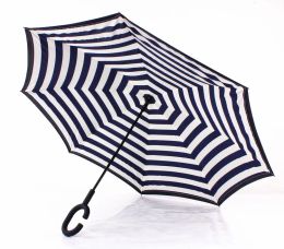 Simple Navy Stripe Inverted Umbrellas C-shape J-shape Handle Waterproof Double Layer Reverse Car Umbrella Paraguas Rain Umbrella 4 Colours