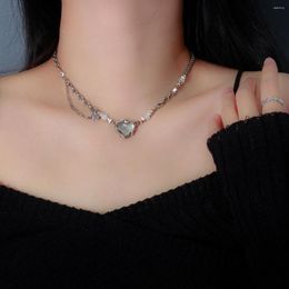 Chains Love Opal Chain Necklace Fashion Pink Transparent Pendant Clavicle Accessories Trend Charm Wholesale Custom Party Gift