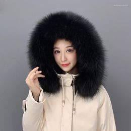 Scarves 2023 Faux Raccoon Fur Collar Winter Women Scarf Jackets Hood Decor Shawl Multicolor Men Coat F037