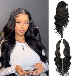 Nxy Hair Wigs 24inch Long Body Wave Synthetic v Part for Women Shape No Leave Out Heat Resistant Fiber 230619