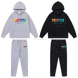 Designer Fashion Clothing Mens Tracksuits Hoodies Trapstar Rainbow Scarf Embroidery Plush Hoodie Closure Zipper Pants Casual Suit Rock Hip6789