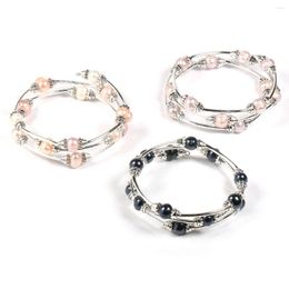 Link Bracelets Round Black Temperament Natural Pearl Bracelet Making For Jewellery Three Circle Gifts Party Women 9-10mm