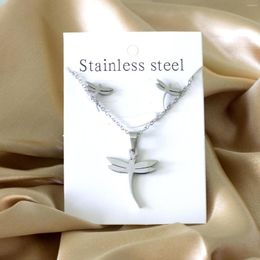 Necklace Earrings Set 316L Stainless Steel Dragonfly Pendant And Gold Silver Color Jewelry For Women Men Fashion Girls Clavicle