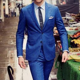 Men's Suits Blue Stripe Business Style Costume Slim Fitted Custom Luxury Man Suit For Wedding Dress 2023 In Matching Groups 2 Pieces