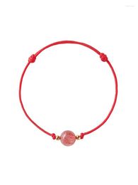 Charm Bracelets QiLuxy Handmade Nature Strawberry Quartz Moonstone Beads Bracelet For Women Man Simple Red Rope Lucky Couple Jewelry