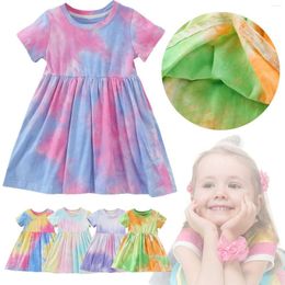 Girl Dresses Toddler Short Sleeve Flower Print Patchwork Dress Headband Set For 1 To 10 Years Big Summer Clothes