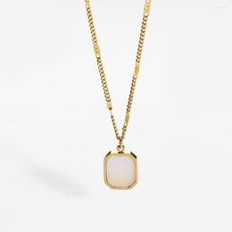 Chains 2023 Tarnish Free Plated Hexagonal Square Shell Pendant Necklace For Women Stainless Steel Jewellery Drop