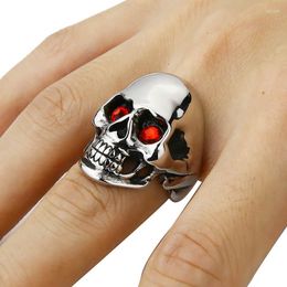 Cluster Rings Men's Solid Skull Ring Gothic Punk Biker Rider Red/Blue Eyes Vintage Stainless Steel Skeleton Finger Band Men Jewelry