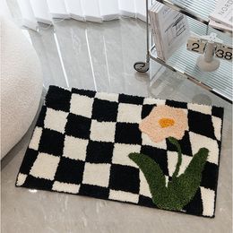 Carpets Bedside Carpet Fluffy Flower Bathmat Soft Floral Bathroom Rug Function Entrance Floor Mat Anti Slip Pad Aesthetic Home Decor 230617
