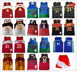 Mitchell and Ness Basketball 4 Spud 8 Steve Webb Smith Jerseys Retro Ed 44 Pistol Dikembe 55 Mutombo 1996-97 Green Black Red White Yellow