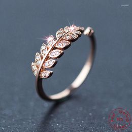 Cluster Rings 925 Sterling Silver Adjustable Vintage Feather Leaf Ring For Women Sparkling Crystal Cubic Zircon Open Wedding Jewellery