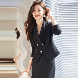 Two Piece Dress Fashion Black Blazer Women Skirt Suits Jacket Set Jackets Office Ladies Work Business Uniform OL