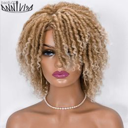 Short Dreadlock Hair Wig Curly Synthetic Soft Faux Locs Wigs With Bangs For Black Women Ombre Crochet Twist Hair Wigs Annivia L230520