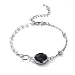Charm Bracelets Black Crystal Bead Chain Bracelet & Bangle For Women Alloy Round Pendant Geometric Femme Fashion Jewellery Christmas Gift