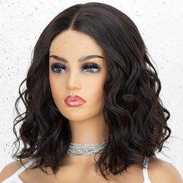 Nxy Hair Wigs 8 16inch Short Bob t Part Lace Closure Wig Natural Wave Fibre Deep Parting with Baby for Black Women Glueless 230619