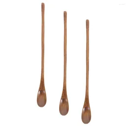 Dinnerware Sets Long Handle Coffee Spoon Soup Spoons Wood Serving Salad Mixing Rice Wooden Stir