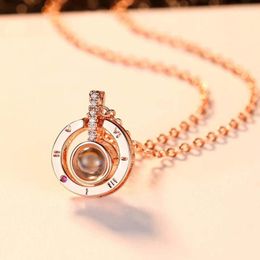 Pendant Necklaces Luxury Rose Gold&Silver Color 100 Languages I Love You Projection Necklace Memory Mother's Day Gift