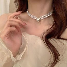 Chains Vintage Choker Necklace Court Short Pearl Neck For Women Versatile Simple Double Layer Plain Collarbone Chain Jewelry