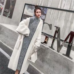 Women's Knits 2023 Women Autumn Winter Loose Sweater Open Stitch Coats Female Hooded Knit Cardigans Ladies Faux Mink Cashmere Jackets T585