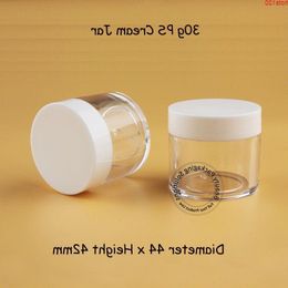 100pcs/Lot Empty 30g Plastic Facial Cream Jar 30ml PS Cosmetic Container Eyeshadow Bottle 1OZ Refillable White Lid Packaginghood qty Hoanr