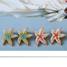 Stud Earrings Trendy Colourful Starfish Dangle Cute Personality Rhinestone For Teens Luxury Jewellery Summer Party Gifts 2023