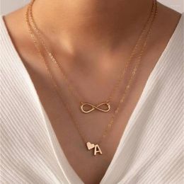 Pendant Necklaces Fashion Boho Vintage Gold Color Chain Letter A Heart-shaped Infinity Necklace For Women Multi-level Choker Jewelry Gift